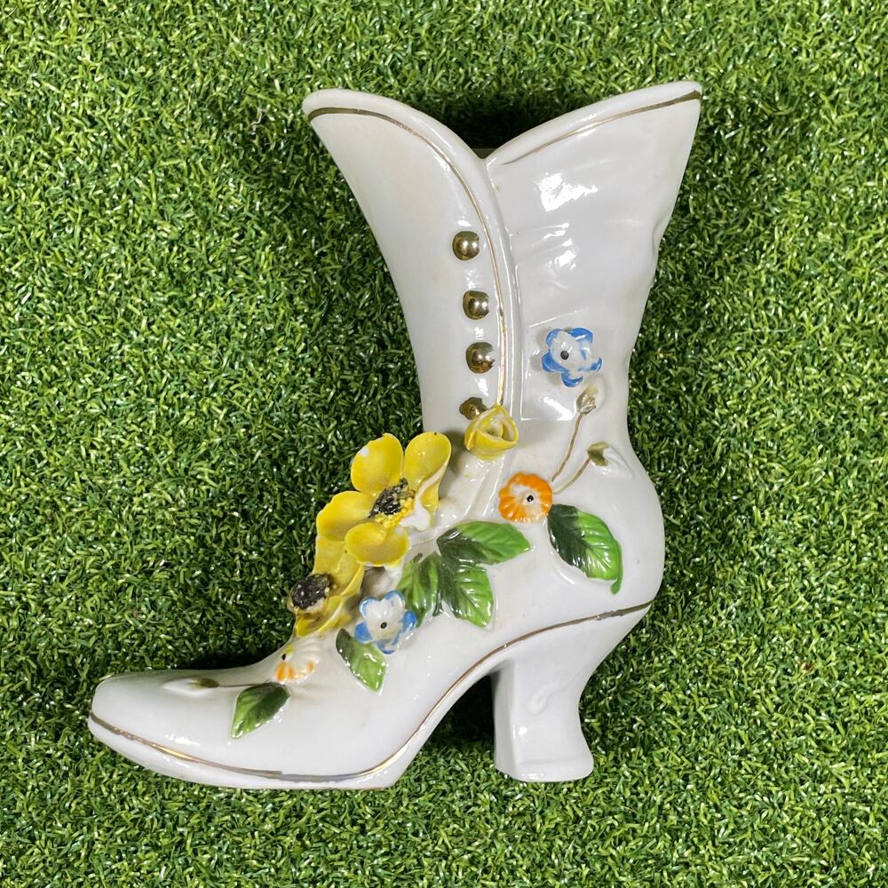 Vintage Royal Crown Victorian White Ceramic Boot Vase